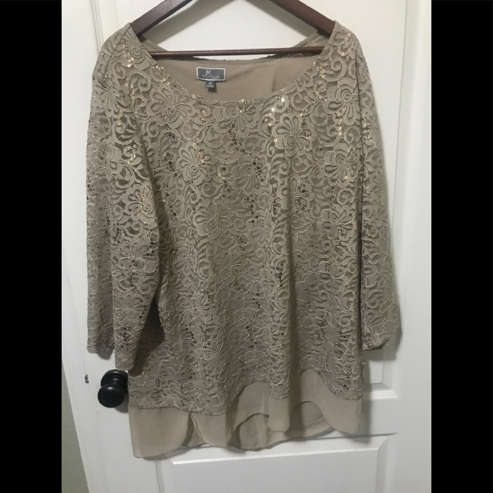 3X NWT JM Collection gold sequin layer look top